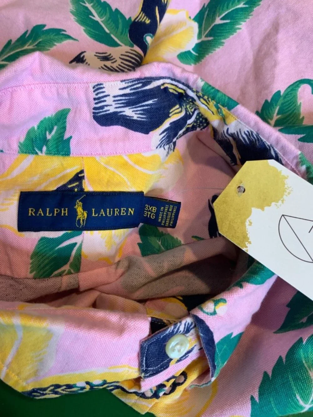 Polo Ralph Lauren Pink Tropical Print Short Sleeve Button-Up Shirt,  Size 3XL